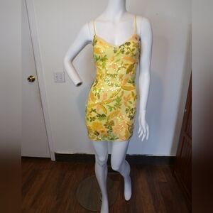 Lulu's Yellow and Green Floral Mini Dress